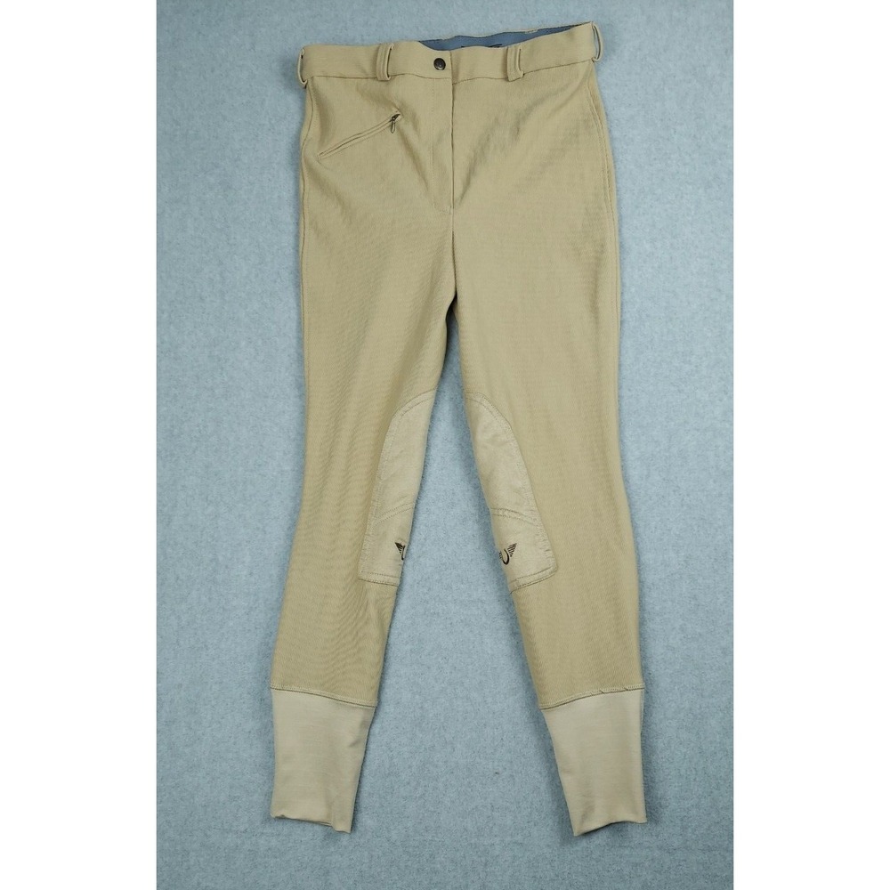 Tuffrider Ribb Knee Patch Tan Equestrian Stretch‎ Leggings Pants Women's Sz 32